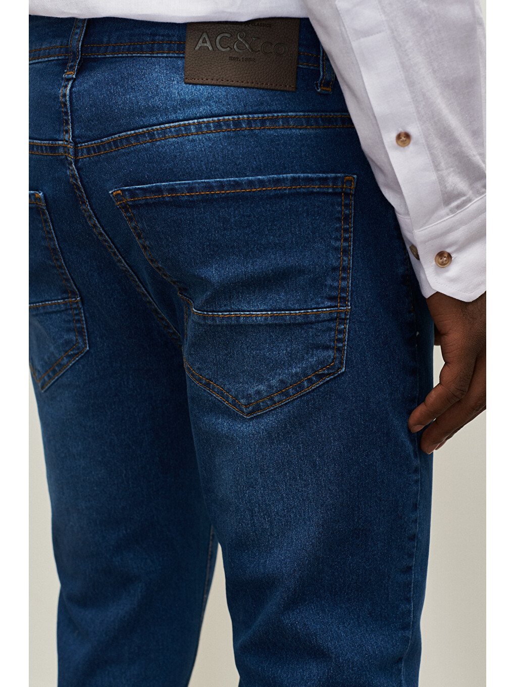 Erkek Koyu Mavi Trend Slim Fit Dar Kesim Pamuklu Esnek Denim Jean Pantolon-4