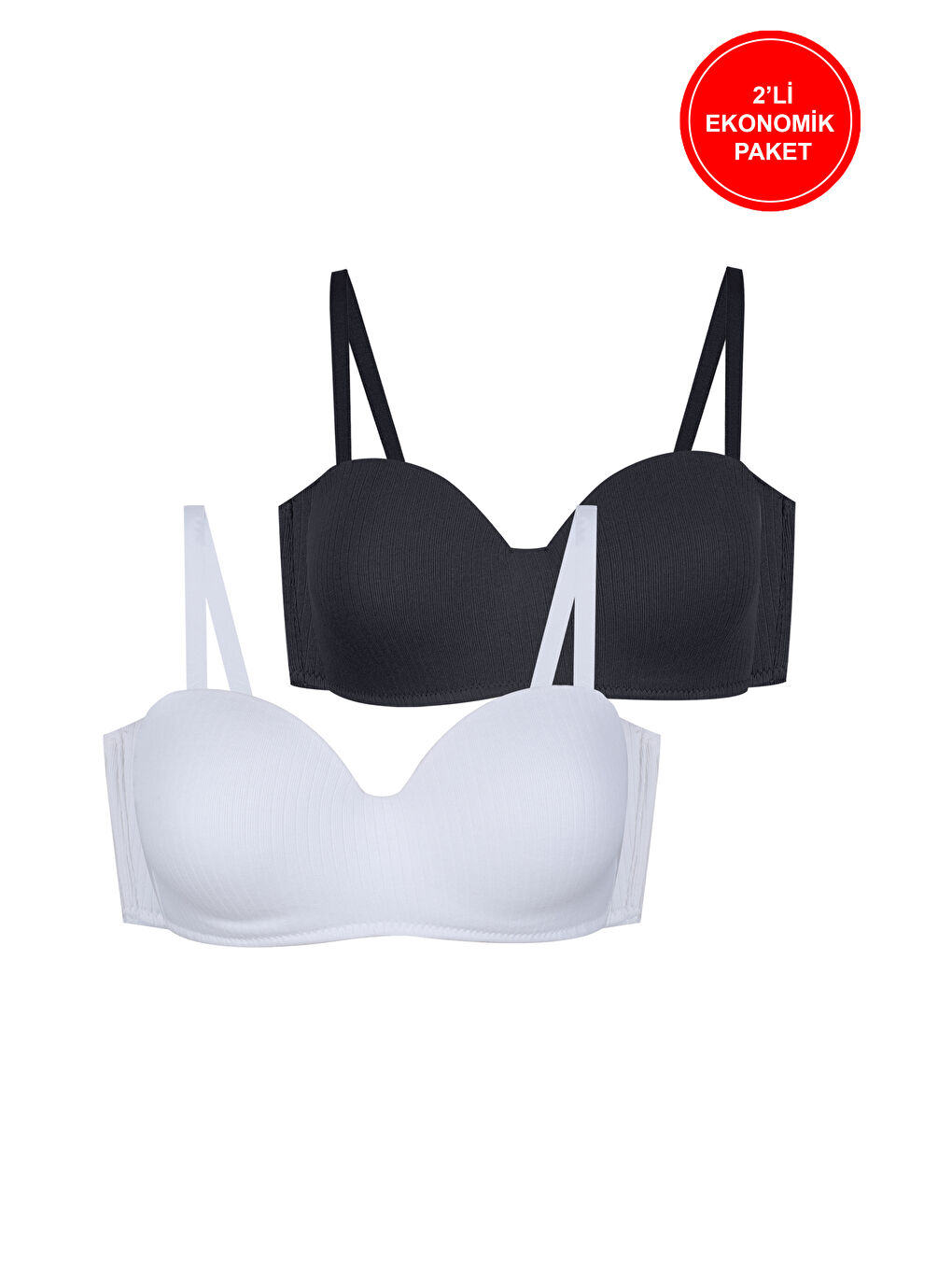 Lila 2'li Paket - Kadın Dolgusuz Pamuklu Fitilli Straplez Sütyen