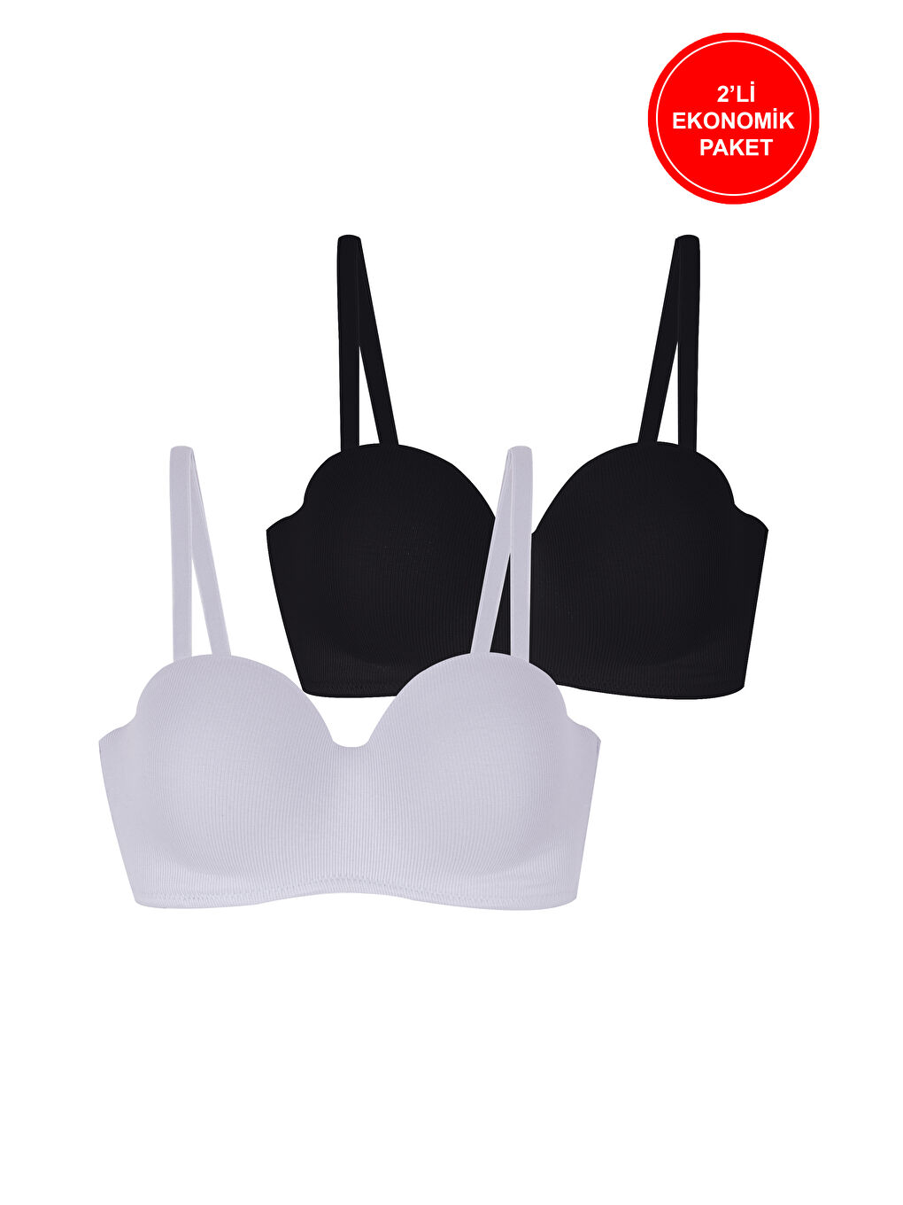 Siyah 2'li Paket - Kadın Fitilli Straplez Sütyen