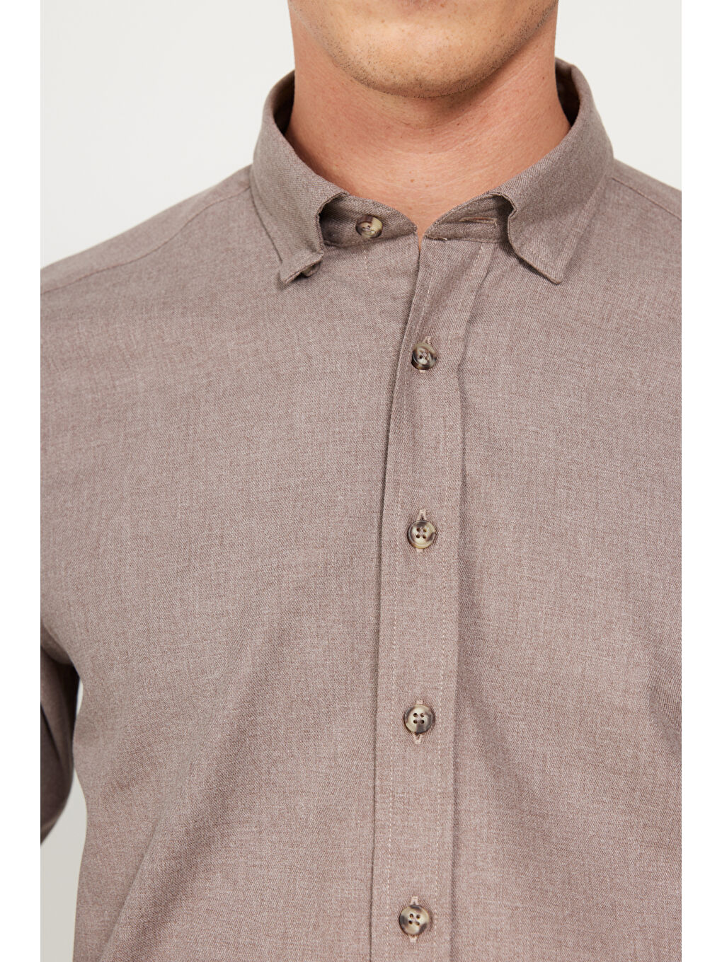 Erkek Bej Slim Fit Dar Kesim Düğmeli Yaka Flanel Oduncu Kışlık Gömlek-4