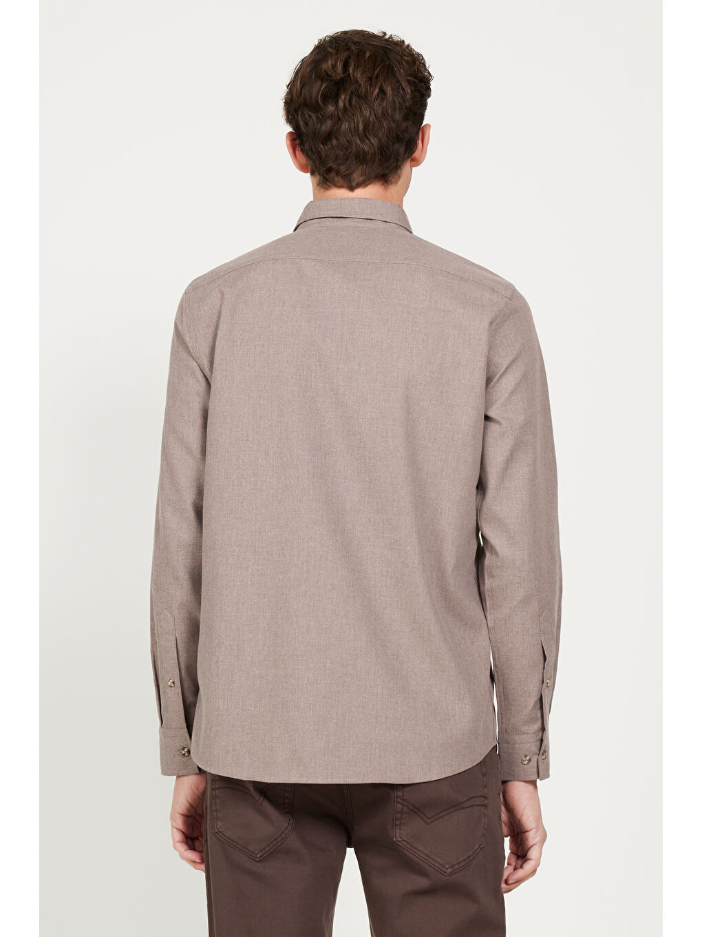 Erkek Bej Slim Fit Dar Kesim Düğmeli Yaka Flanel Oduncu Kışlık Gömlek-5
