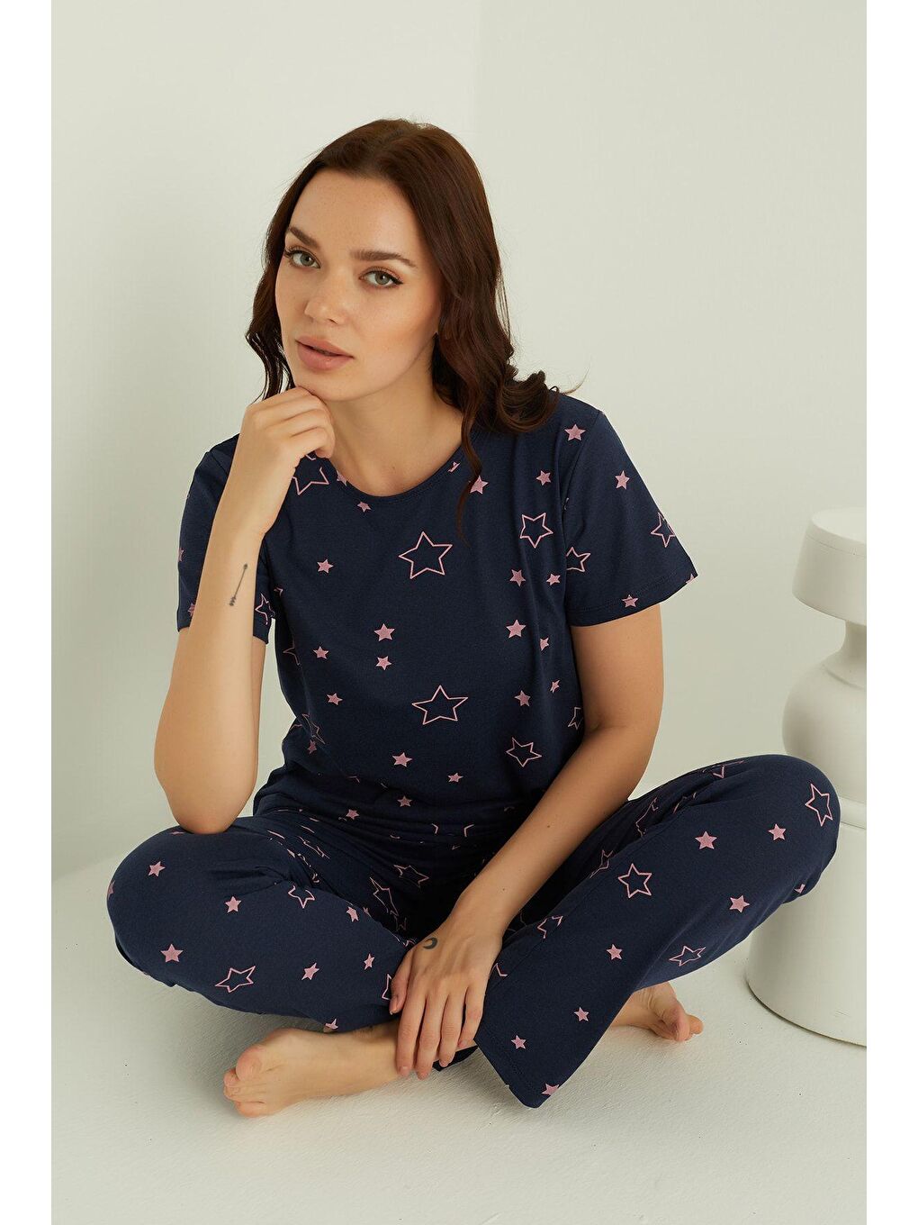 Lacivert Pamuklu Pijama Takim