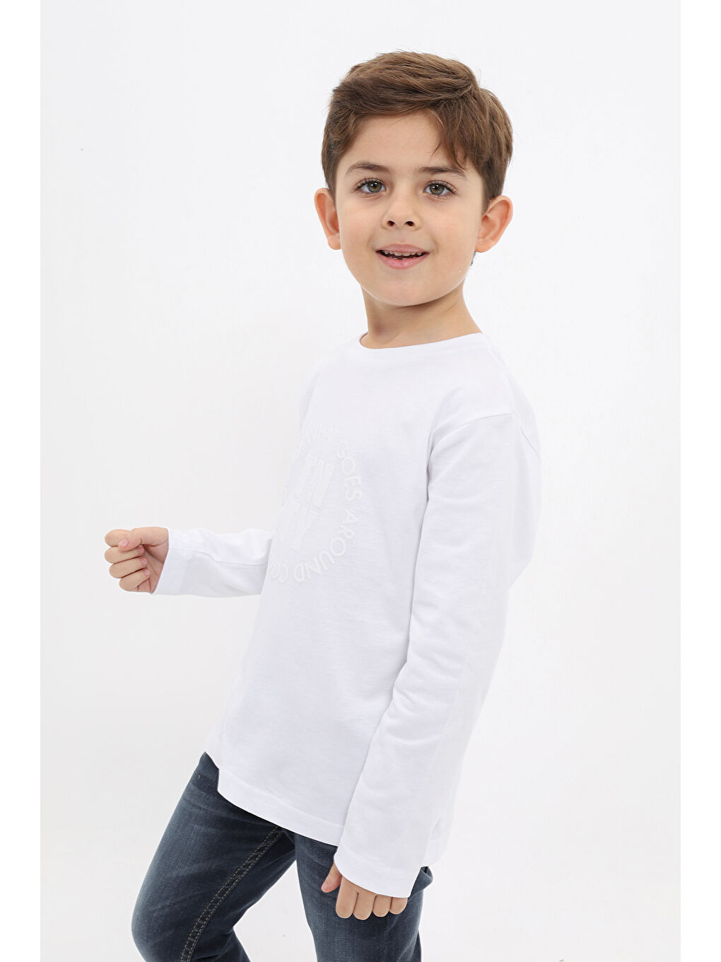 Beyaz Erkek Çocuk Baskılı Tişört-1
