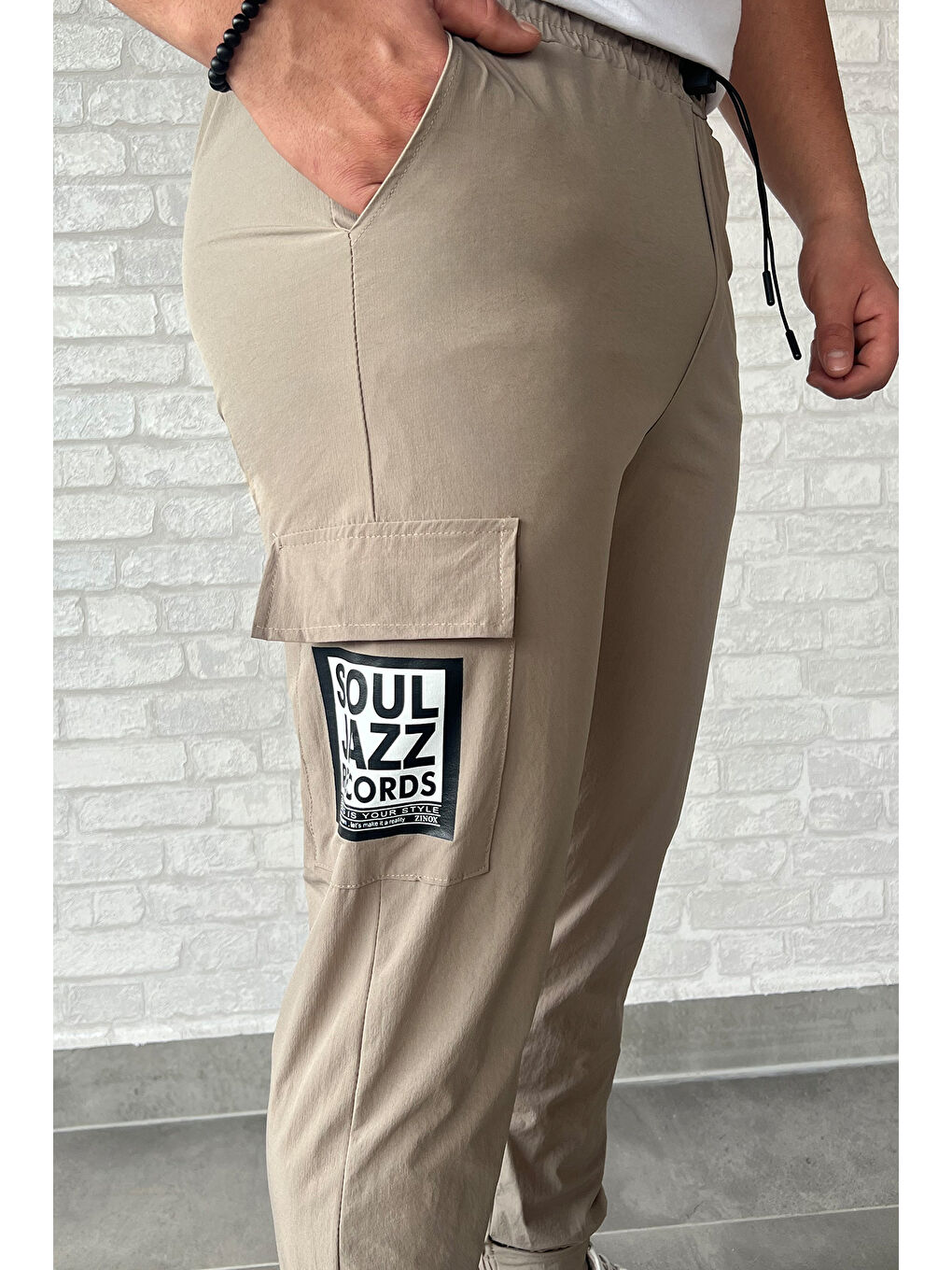 Mishar İtalia Bej Paraşüt Paça Cırtlı Slim Fit Jogger Pantolon - 7