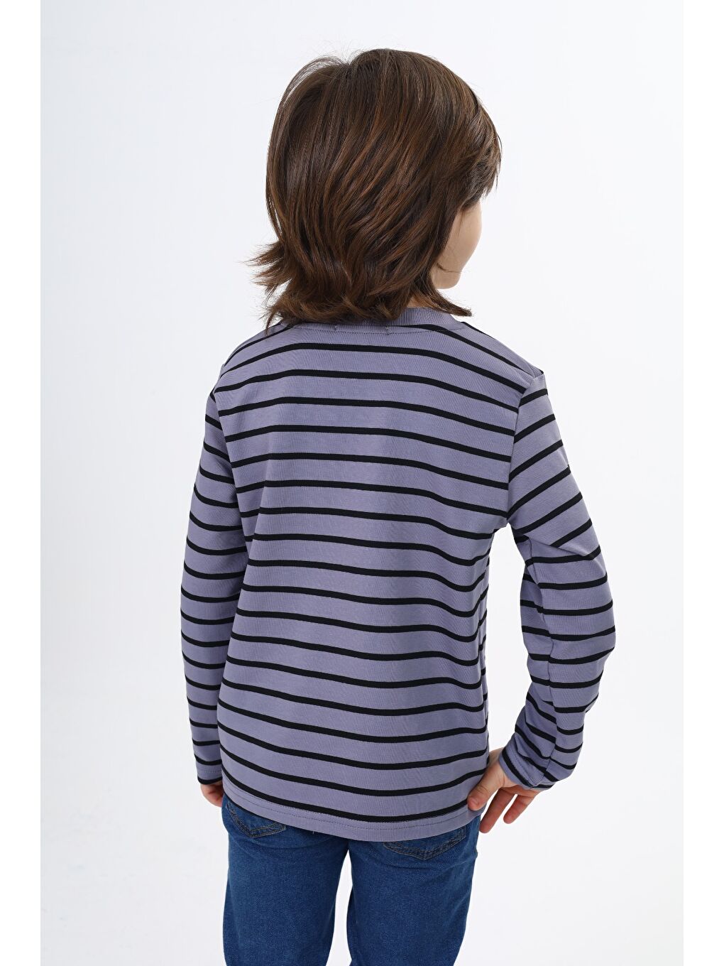 Gri Erkek Çocuk Çizgili Tişört-2