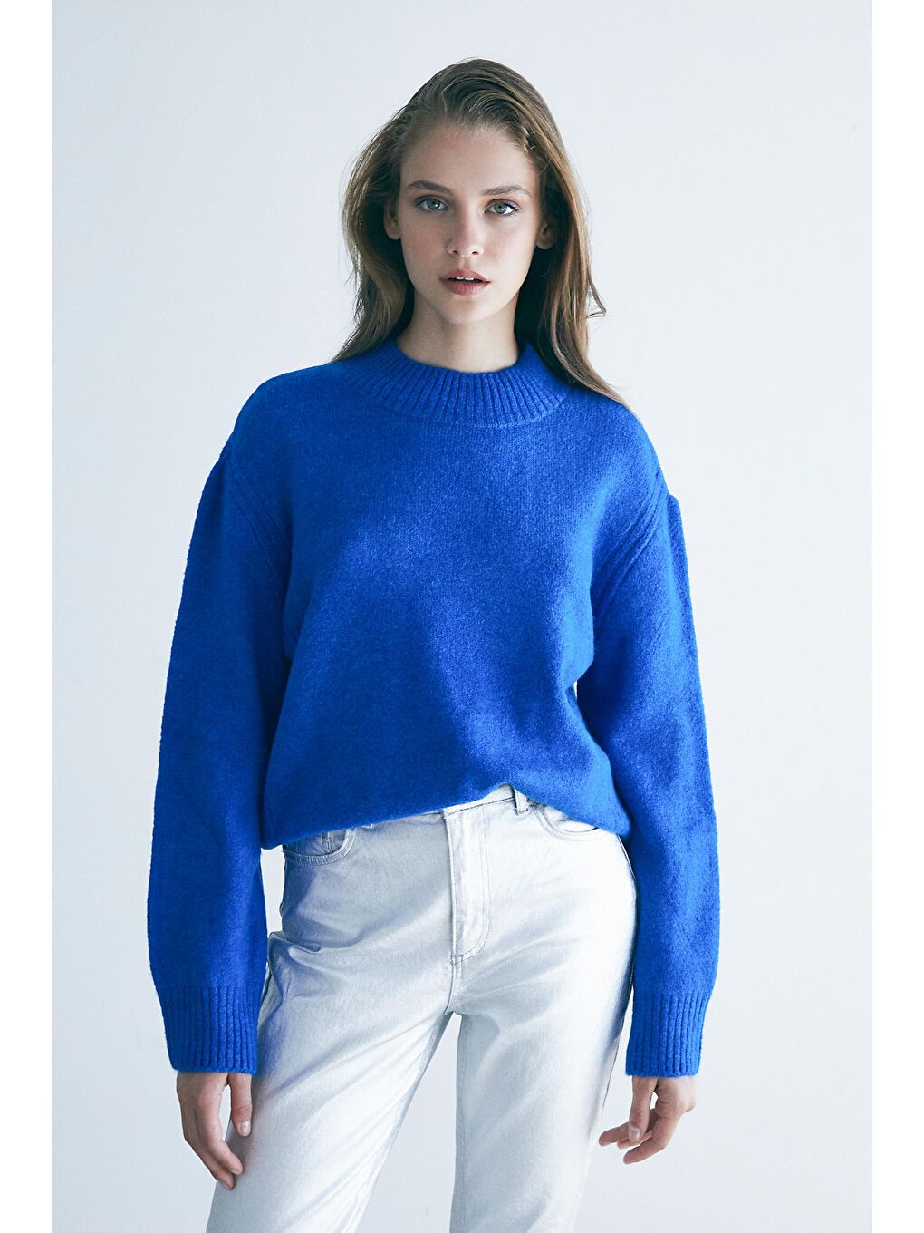 Gri Gümüş Varak Sıvamalı Yüksek Bel Denim Pantolon-6