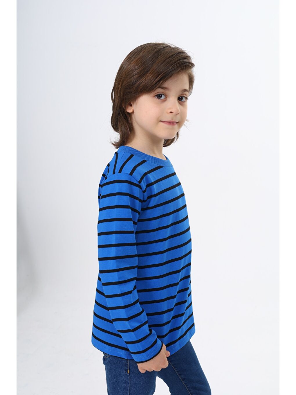 Mavi Erkek Çocuk Çizgili Tişört-2
