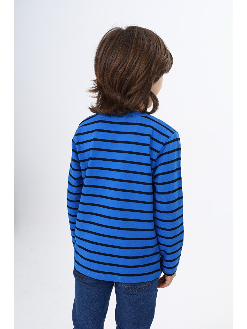 Mavi Erkek Çocuk Çizgili Tişört-3