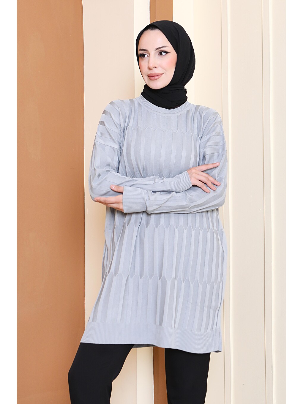Janjanlı Triko Tunik Gri - 27797-GRI
