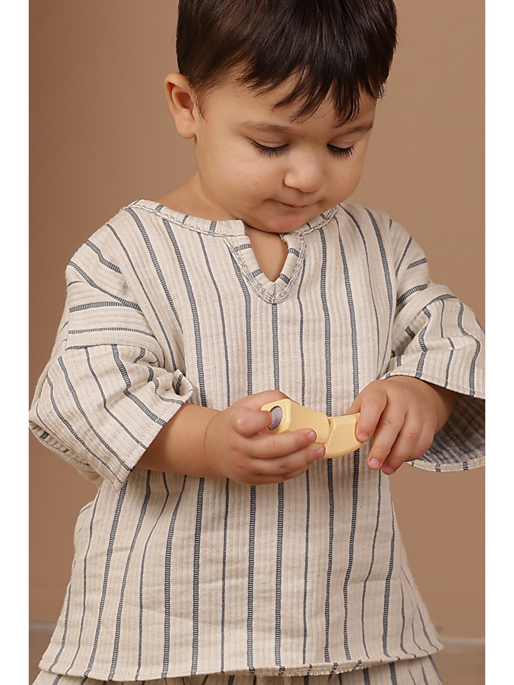 İndigo Çizgili Yaka Detaylı T-shirt-1