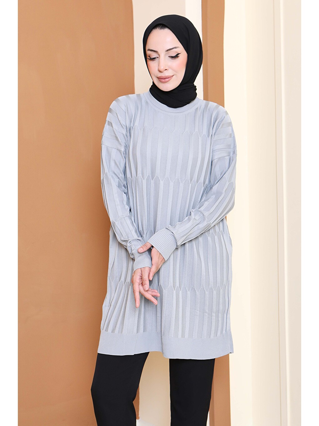 Janjanlı Triko Tunik Gri - 27797-GRI-3