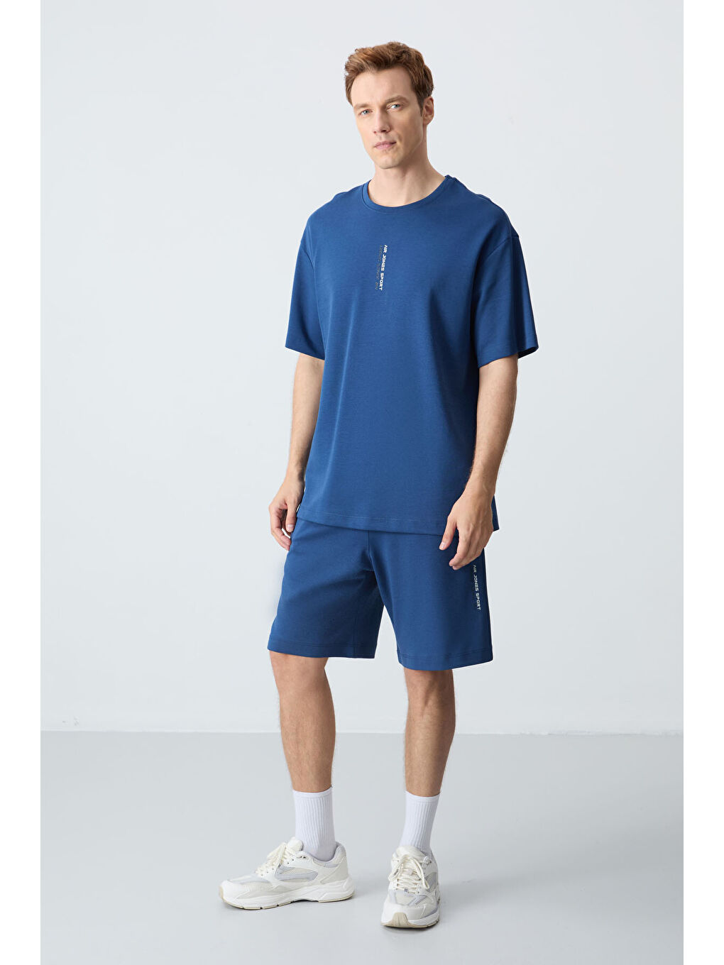 Mavi Parlament Pamuklu Kalın Yumuşak Dokulu Oversize Fit Basic Erkek Şort Takım - 85258