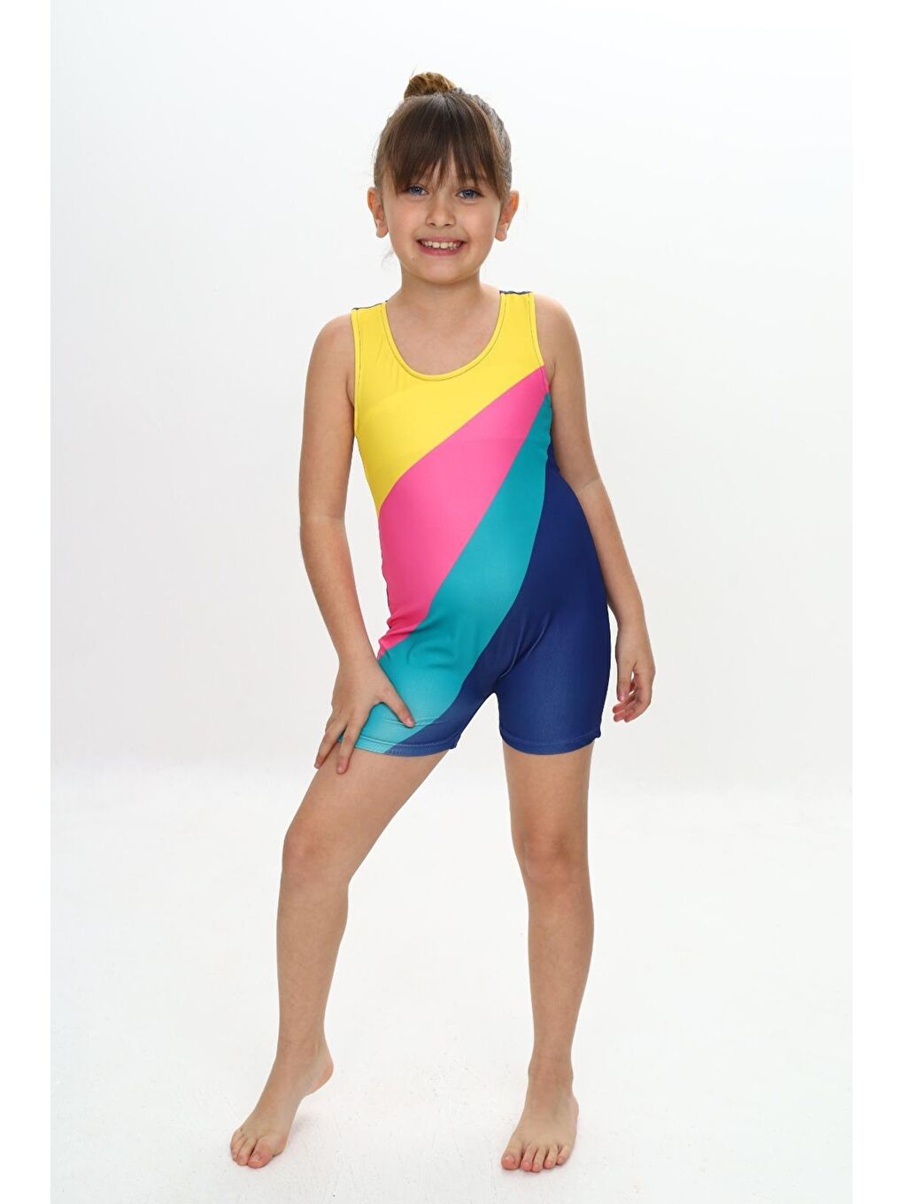 Karışık Kız Çocuk Yüzücü Şortlu Tek Parça Tulum Mayo Takımı 5-16 Yaş 12231