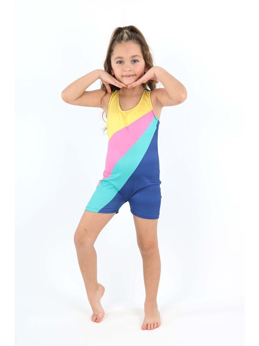 Karışık Kız Çocuk Yüzücü Şortlu Tek Parça Tulum Mayo Takımı 5-16 Yaş 12231-1