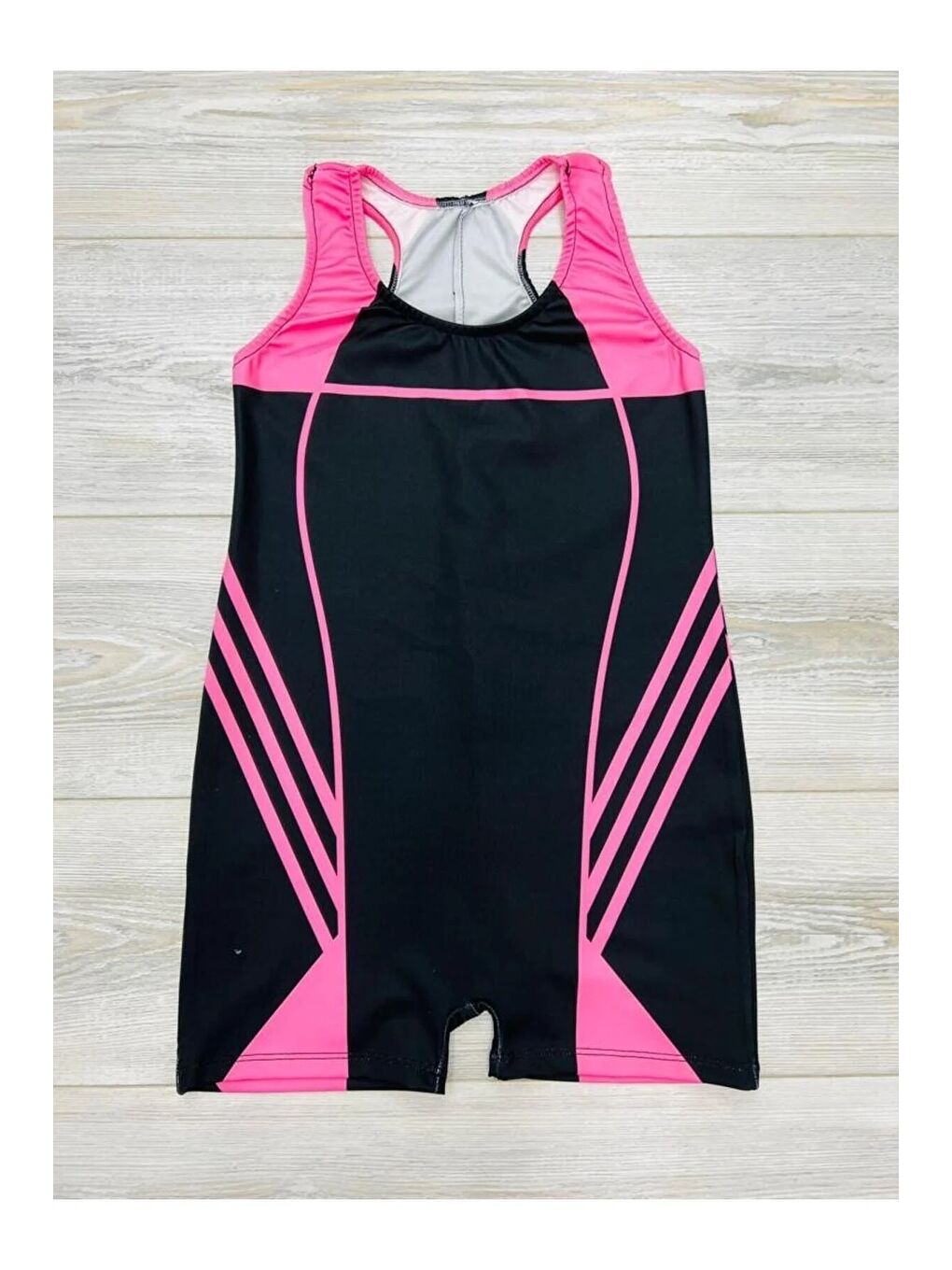 Siyah Kız Çocuk Yüzücü Şortlu Tek Parça Tulum Mayo Takımı 5-16 Yaş 12231-2