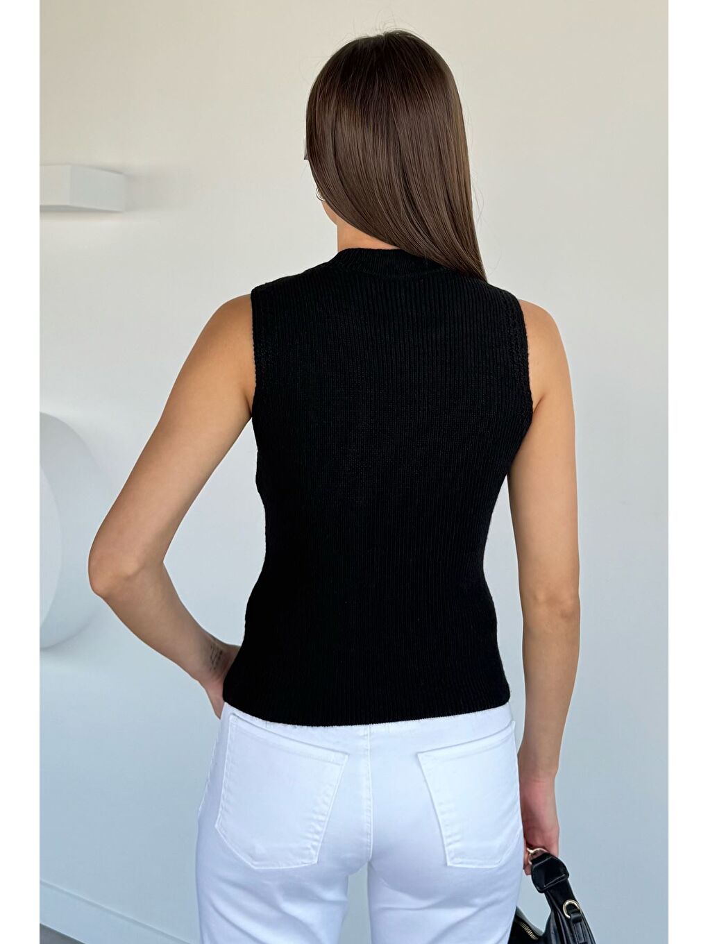 Siyah Kadın Gold Düğme Detaylı Triko Bluz-3