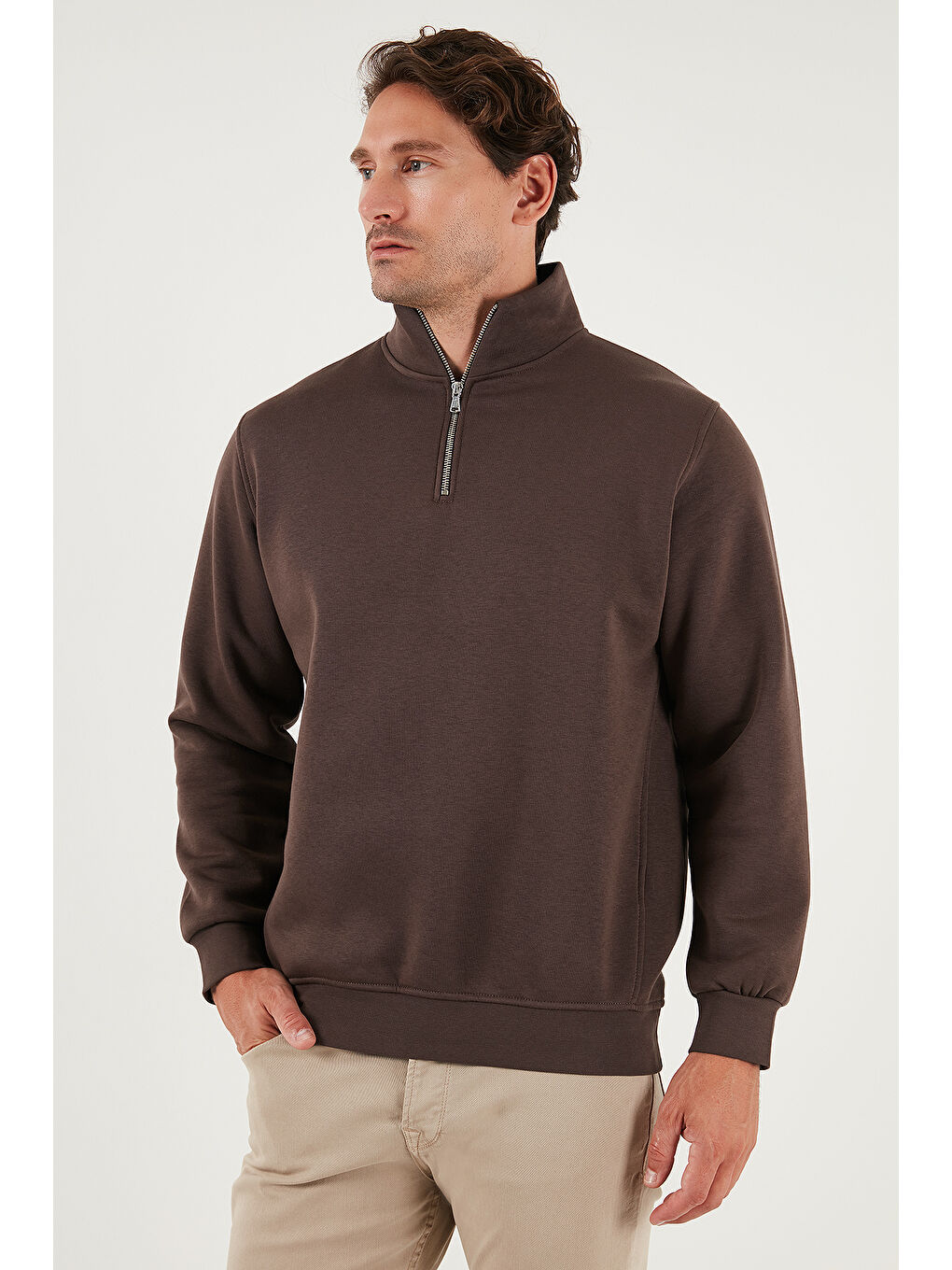 Kahverengi Pamuklu Regular Fit Dik Yaka 2'li Paket Sweat 59052592S2-2