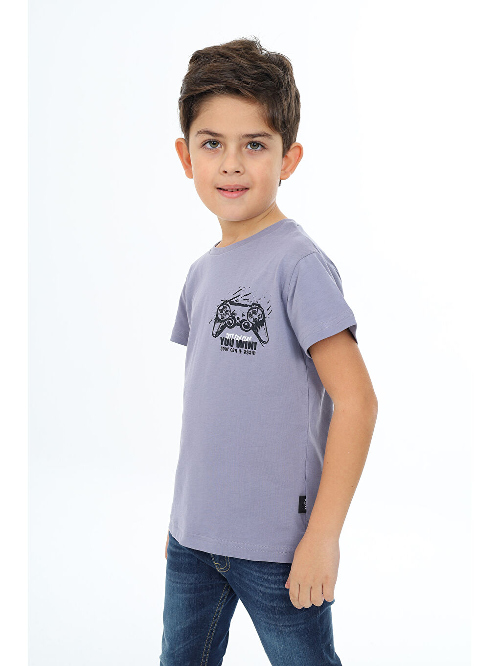 Gri Erkek Çocuk Baskılı Tişört-1