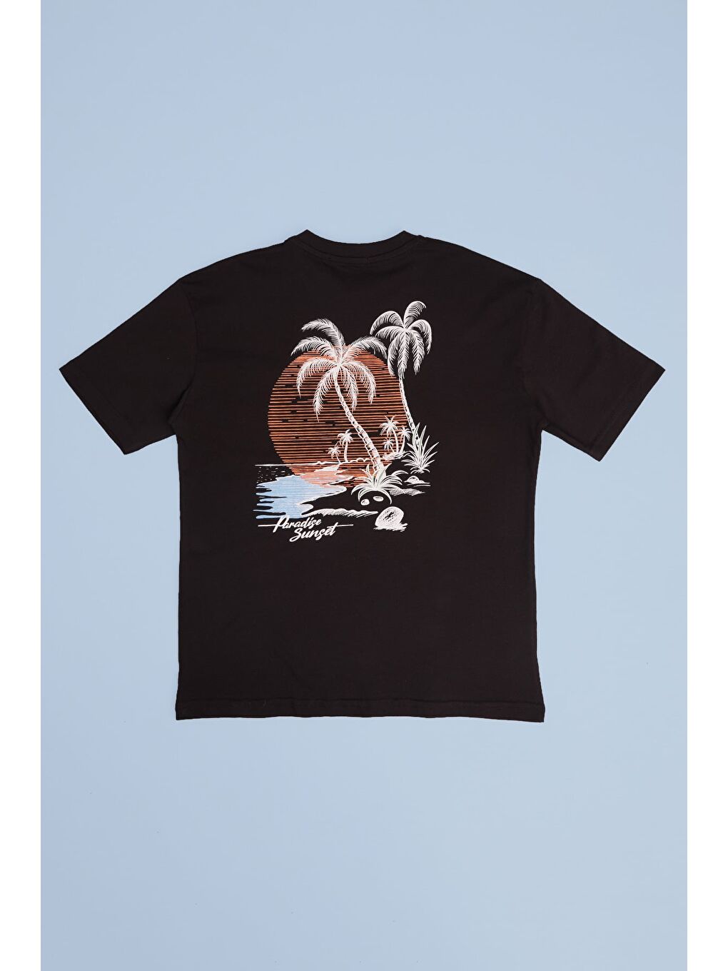 Siyah %100 Pamuk Yazı Ve Palmiye Baskılı Oversize Erkek Çocuk Tişört-1