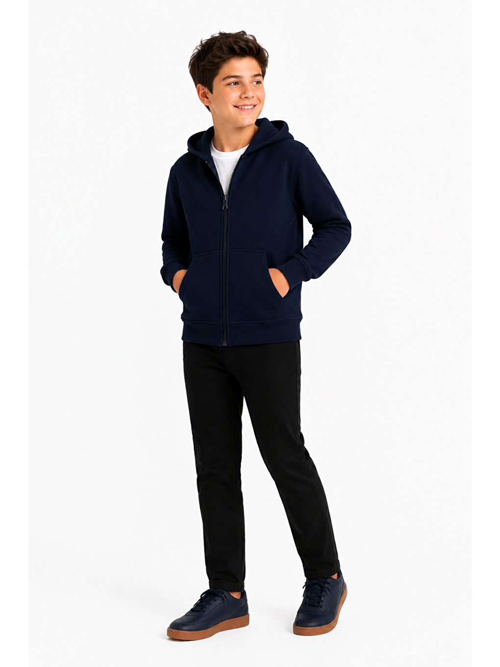 Lacivert Erkek Çocuk Basic Fermuarlı Kalın 3 İplik Kışlık Okul Sweat Ak274495-1