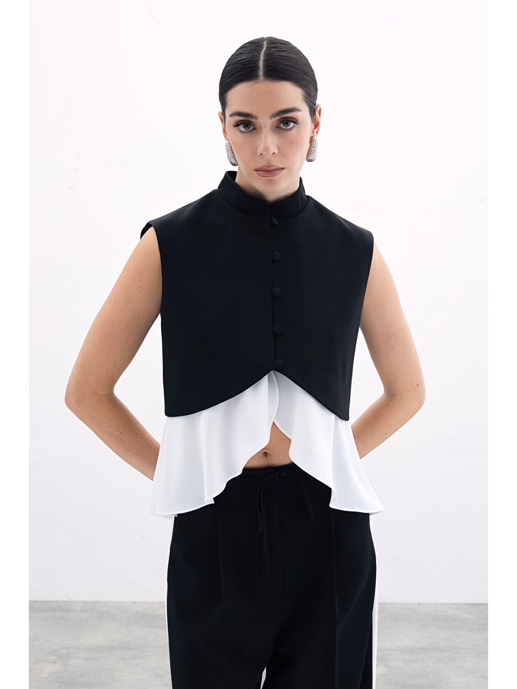 Kontrast Kısa Ceket - Siyah-1