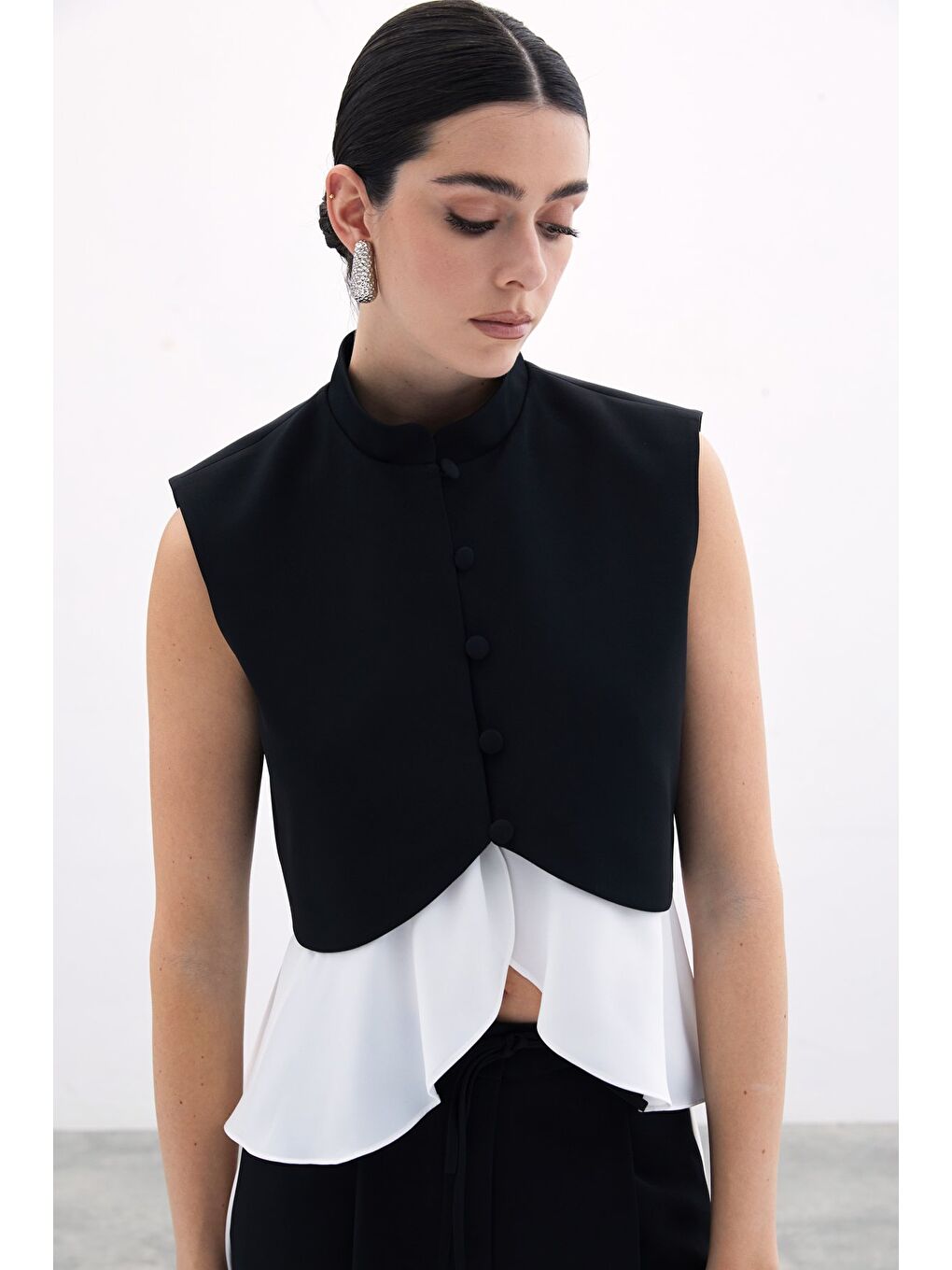 Kontrast Kısa Ceket - Siyah-3