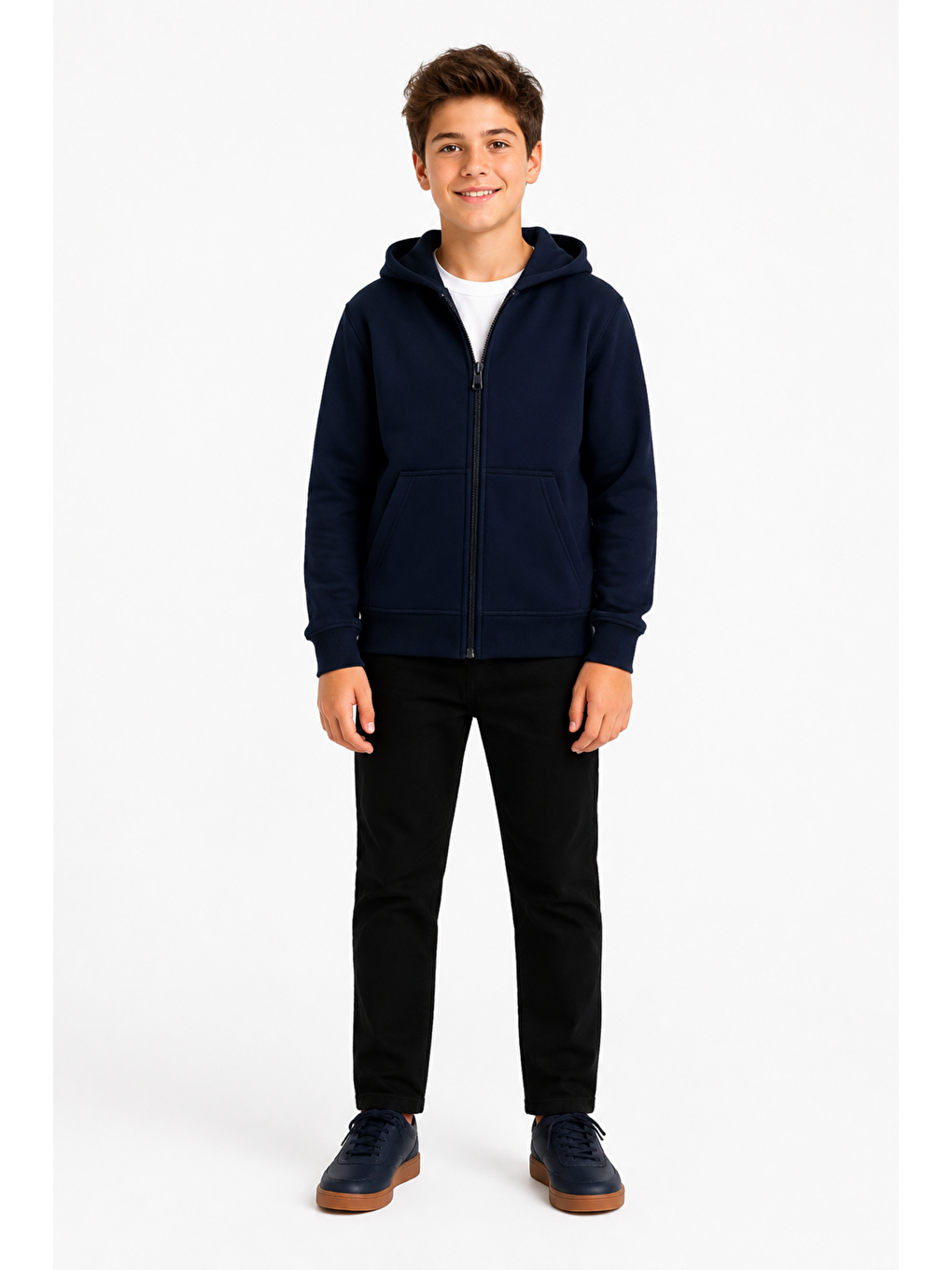 Lacivert Erkek Çocuk Basic Fermuarlı Kalın 3 İplik Kışlık Okul Sweat Ak274495-3