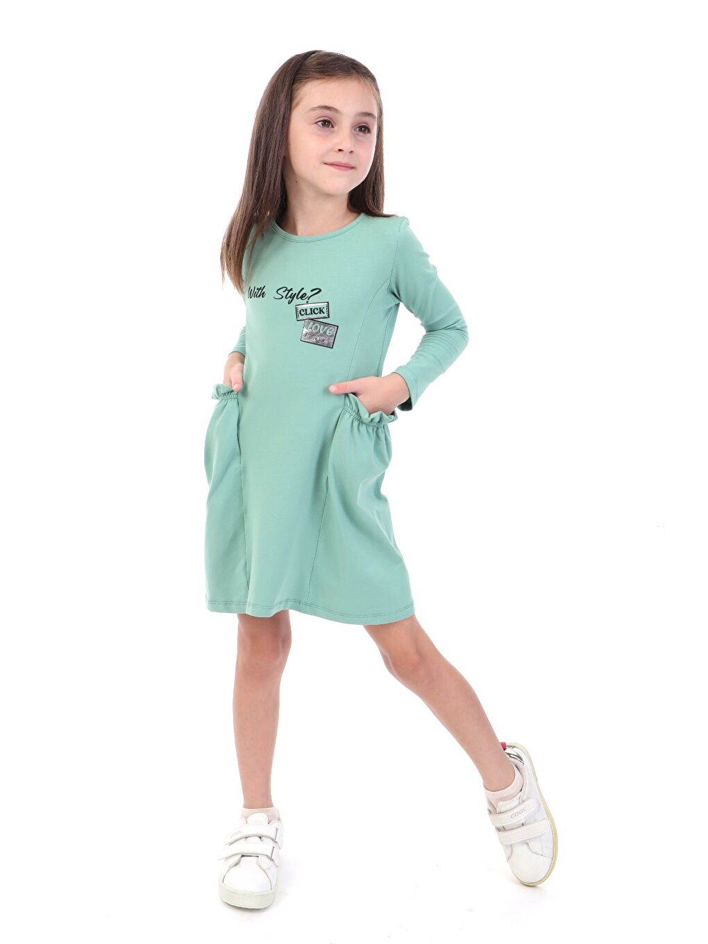 Yeşil Kız Çocuk Baskılı Elbise