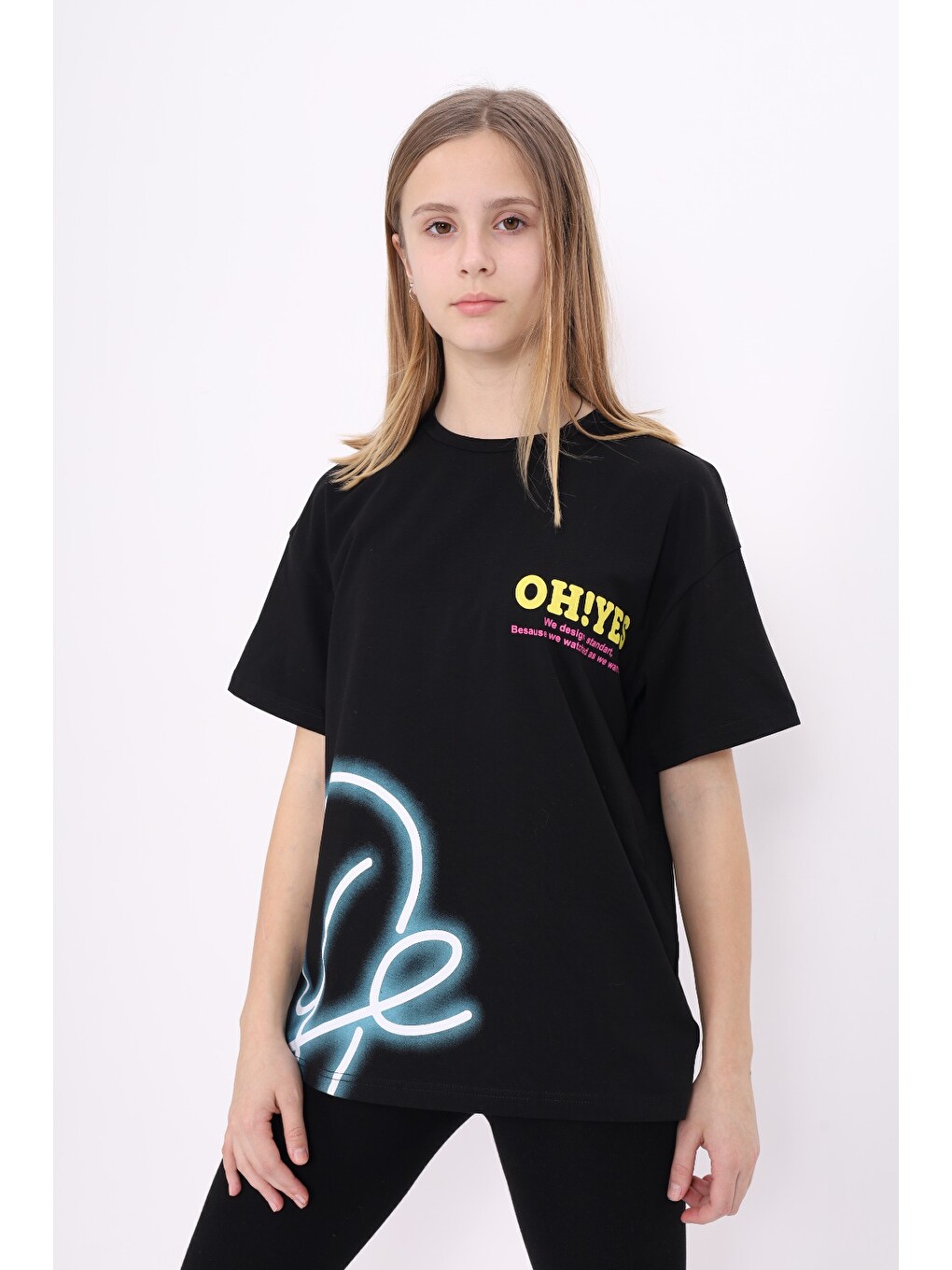Siyah Unisex Çocuk Baskılı Tişört