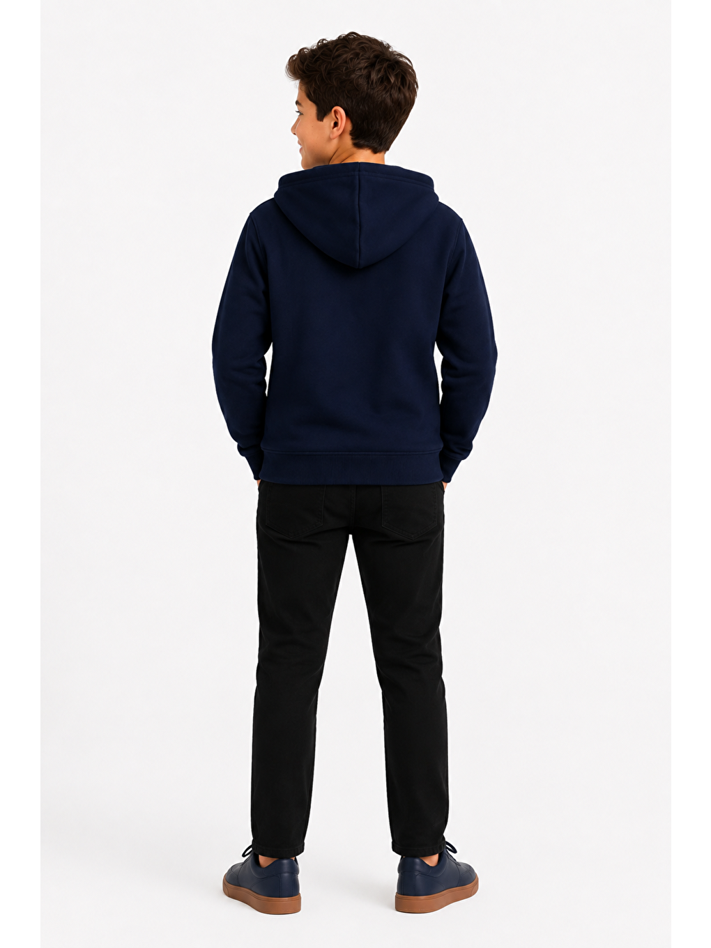 Lacivert Erkek Çocuk Basic Fermuarlı Kalın 3 İplik Kışlık Okul Sweat Ak274495-4