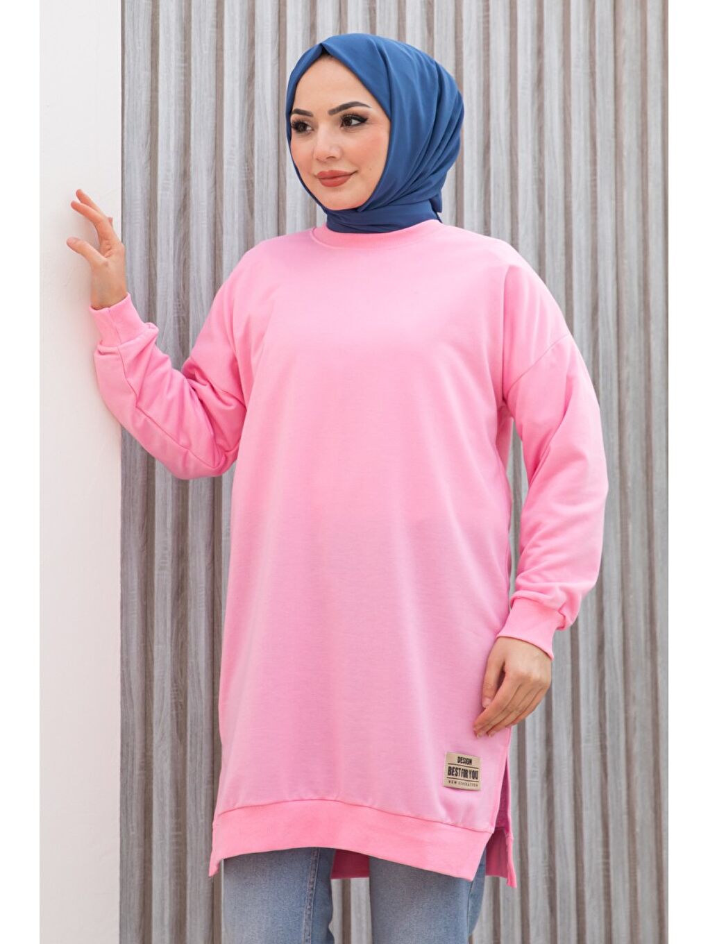 Armalı Yırtmaç Detaylı Vortex Tunik Pembe - 27952-PEMBE