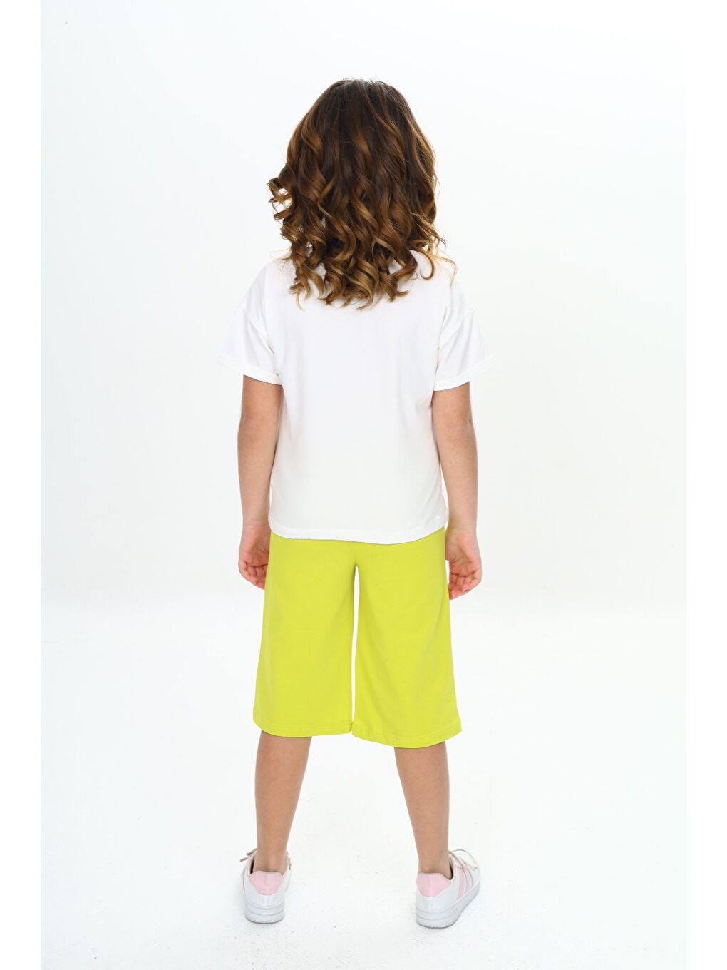 Yeşil Kız Çocuk Garni Kalp Baskılı Kaprili Takım-3