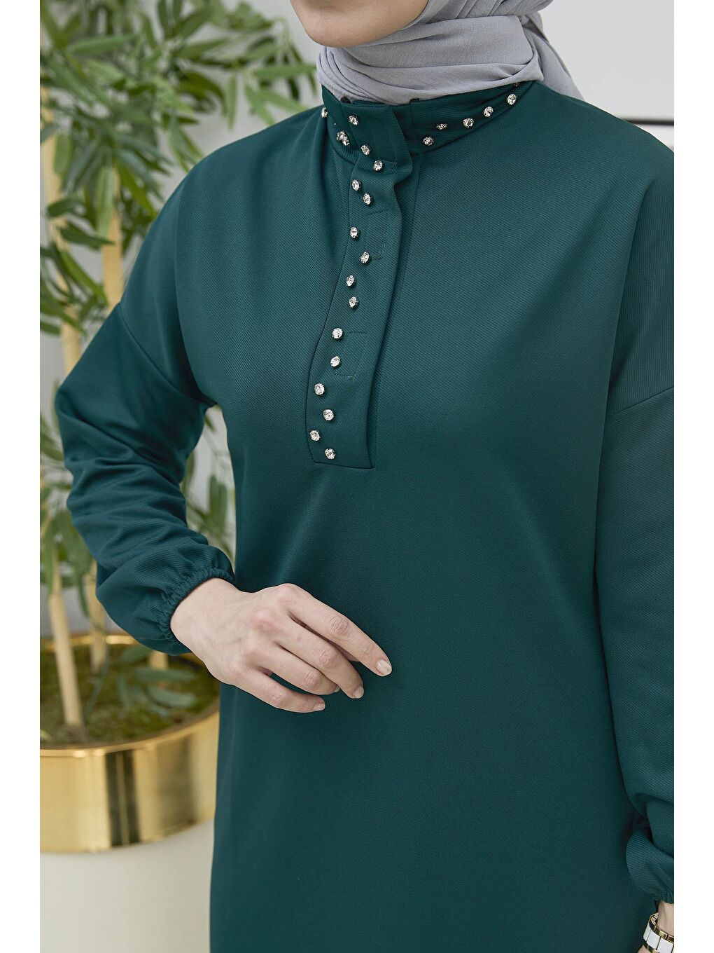 Hakim Yaka Kadın Yeşil Tunik+Pantolon - 11338-1