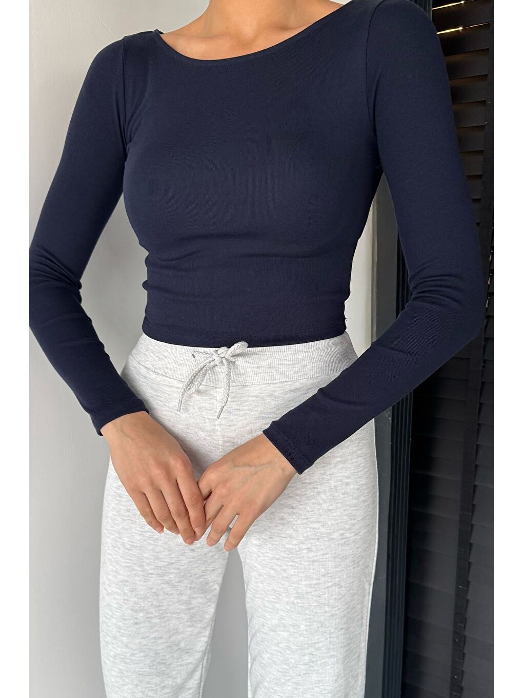 Lacivert Kadın Elastanlı Slim Fit Basic Body Bluz-2