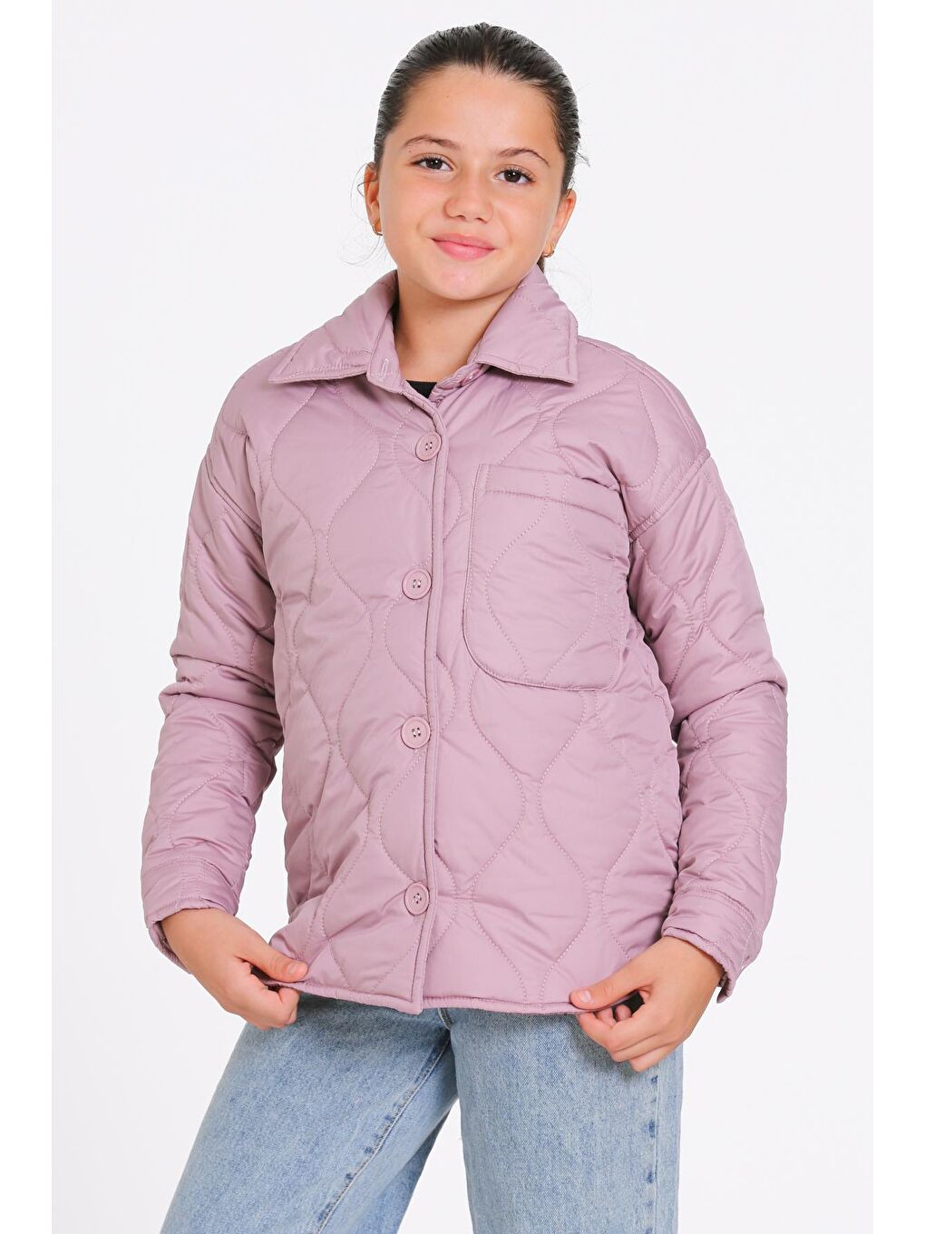 Pembe Kız Çocuk Gül Kurusu Kapitone Mevsimlik 7-12 Yaş Mont - 23242-2