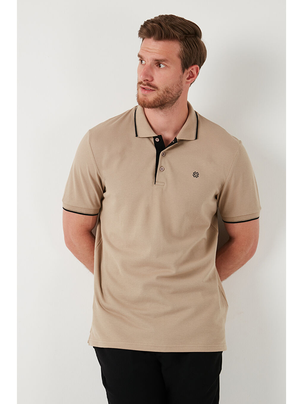 Siyah Pamuklu Slim Fit Şerit Detaylı Düğmeli Polo Yaka 5'li Paket %100 Pamuk Tişört 5902118S5-5