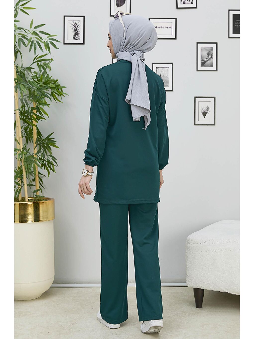 Hakim Yaka Kadın Yeşil Tunik+Pantolon - 11338-6