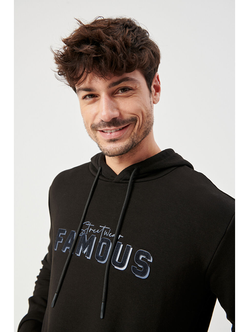 Erkek Siyah Slim Fit Dar Kesim Kapüşonlu Pamuklu Rahat Sweatshirt-2