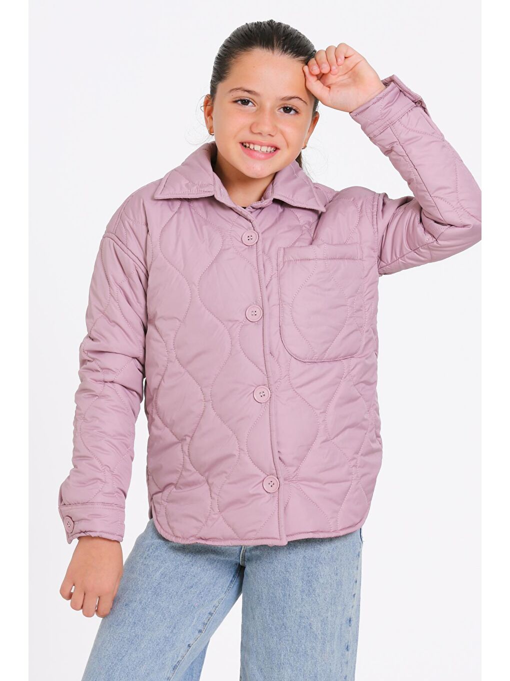 Pembe Kız Çocuk Gül Kurusu Kapitone Mevsimlik 7-12 Yaş Mont - 23242-2-1