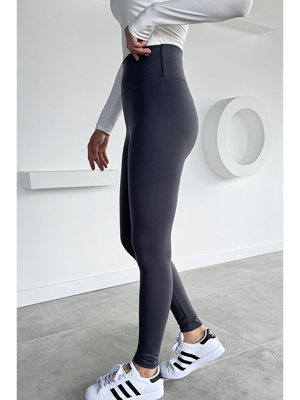 Gri Kadın Yüksek Bel Elastanlı Tayt-1