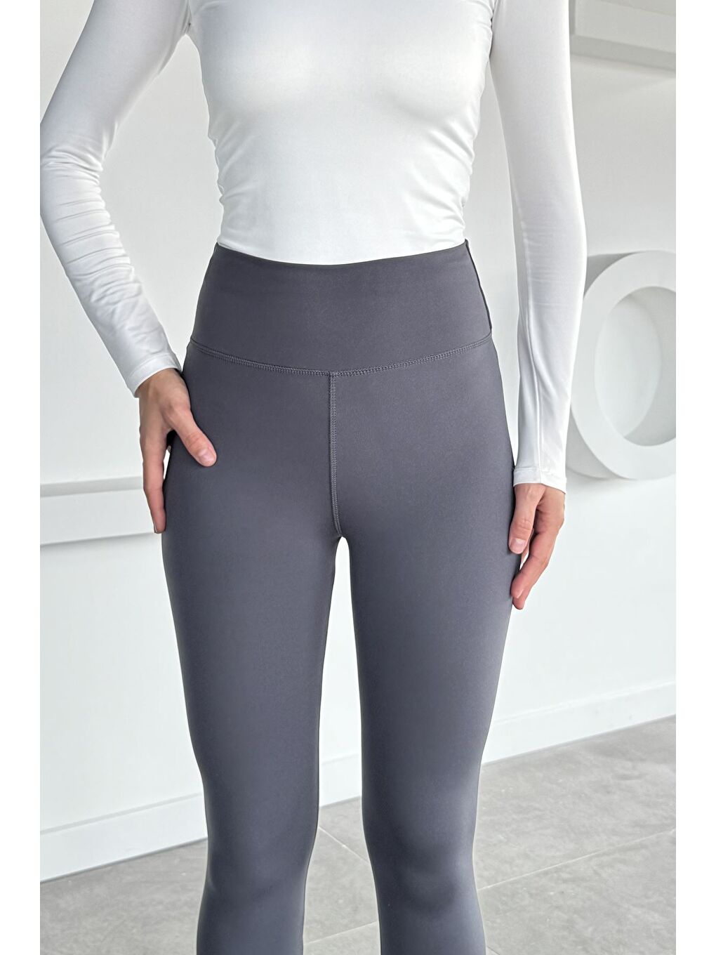 Gri Kadın Yüksek Bel Elastanlı Tayt-2