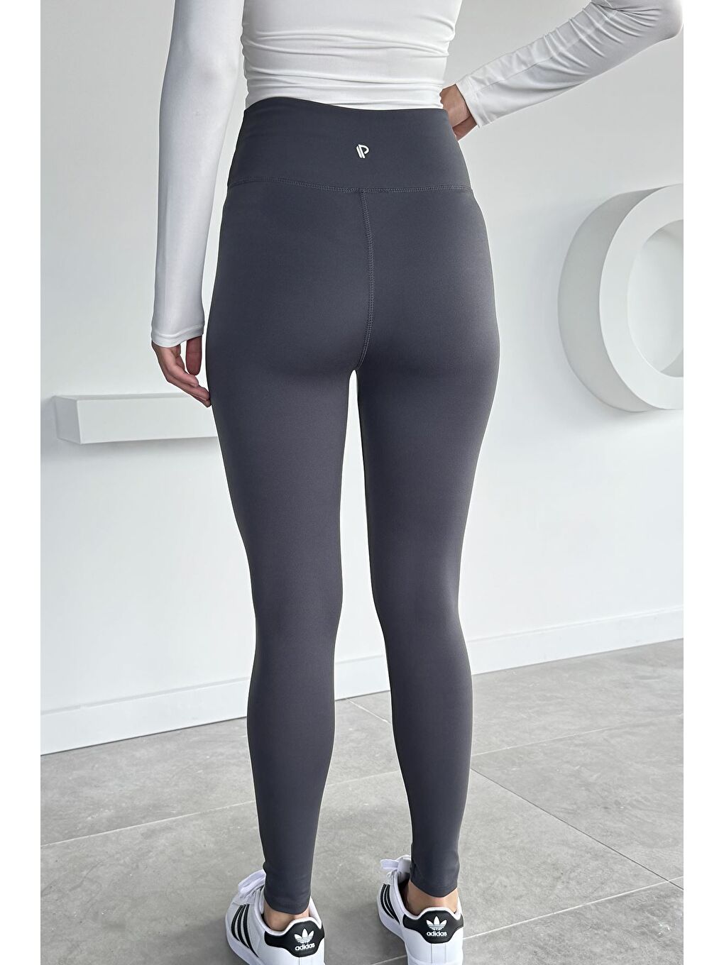 Gri Kadın Yüksek Bel Elastanlı Tayt-3