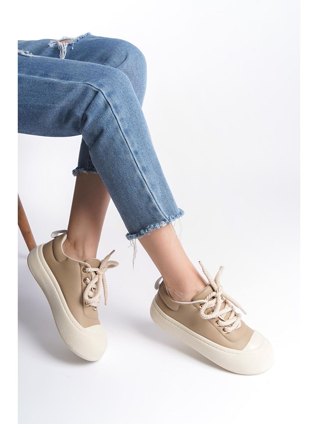 Bej D02025 Günlük Ortopedik Kadın Sneaker Spor Ayakkabı