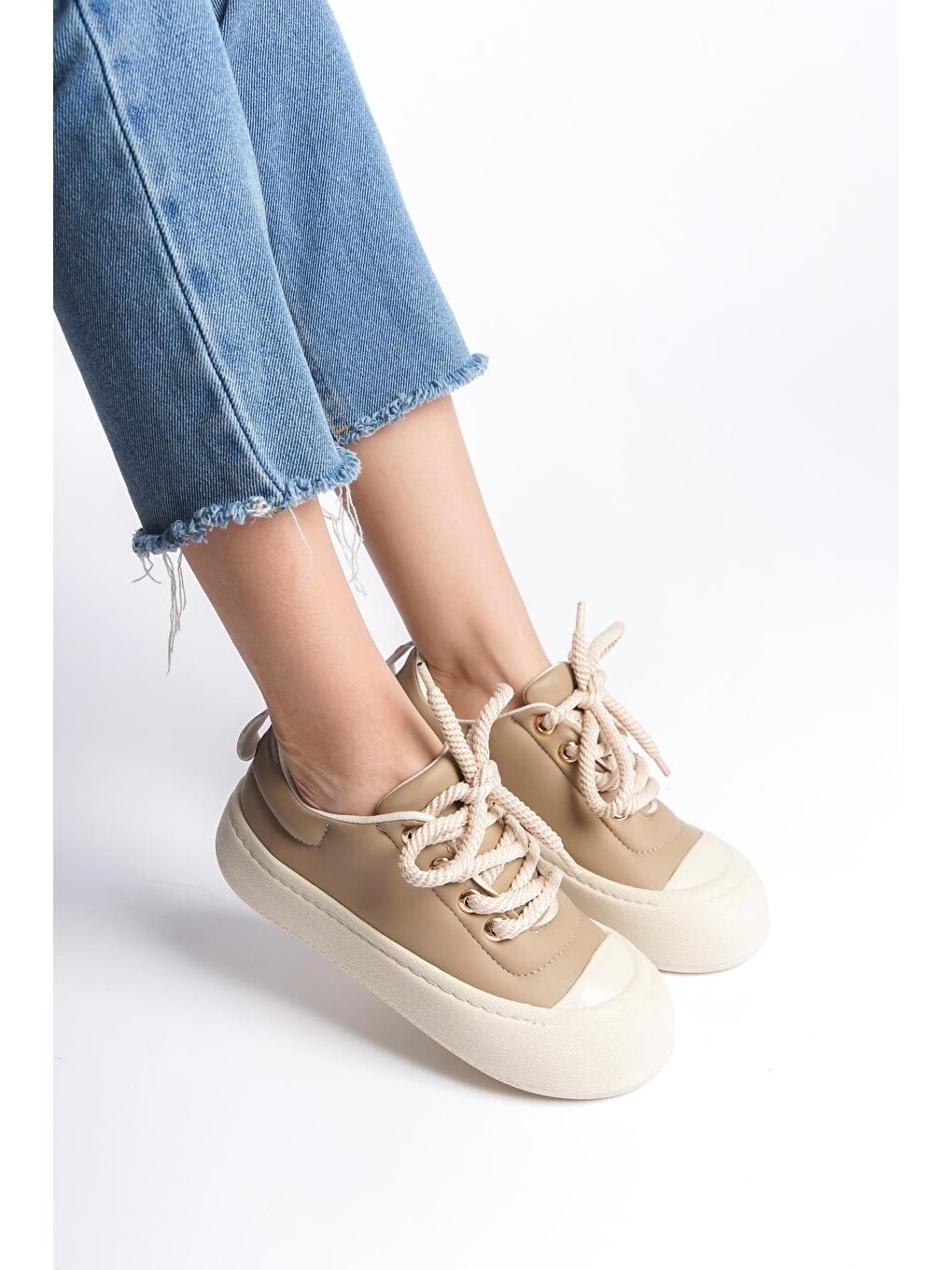 Bej D02025 Günlük Ortopedik Kadın Sneaker Spor Ayakkabı-1