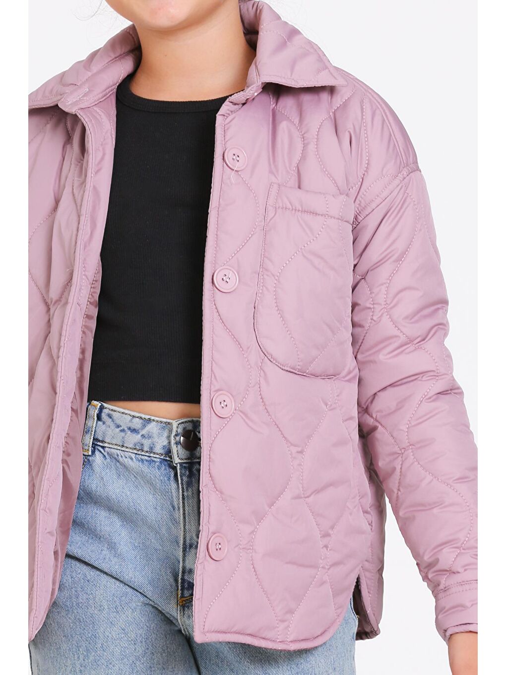 Pembe Kız Çocuk Gül Kurusu Kapitone Mevsimlik 7-12 Yaş Mont - 23242-2-3