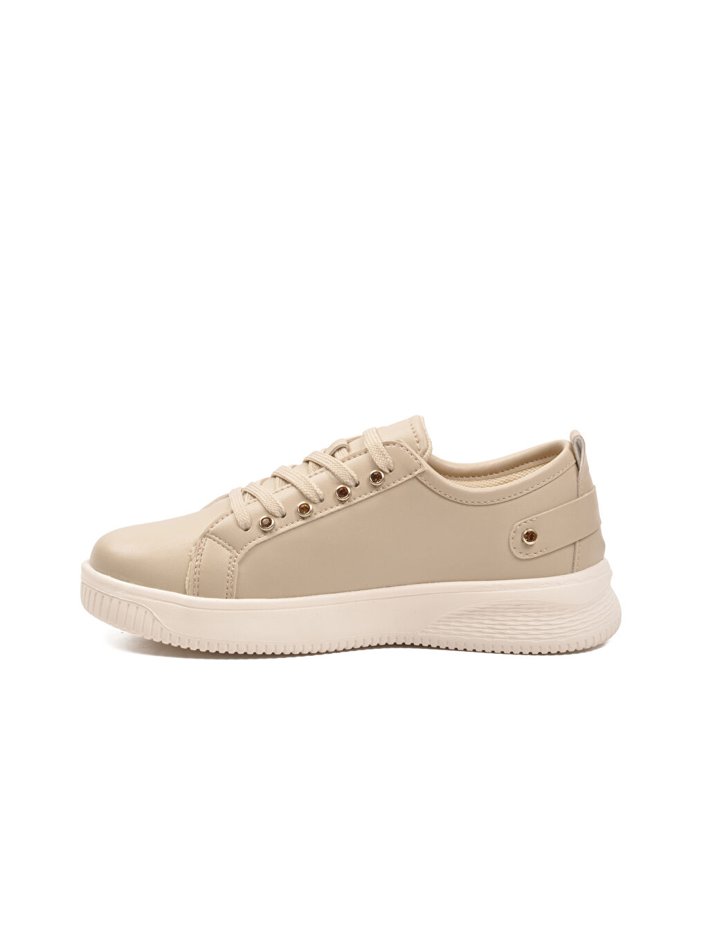 Bej Bağcıklı Hafif Deri Kadın Spor Ayakkabı 201 G-1