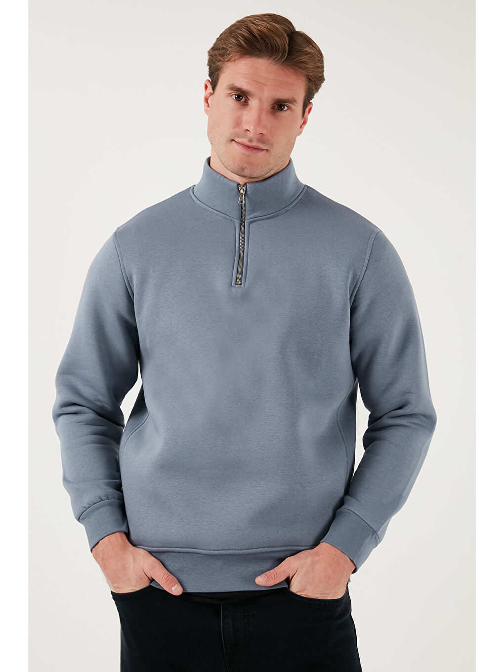 Gri Pamuklu Regular Fit Dik Yaka 2'li Paket Sweat 59052592S2-2