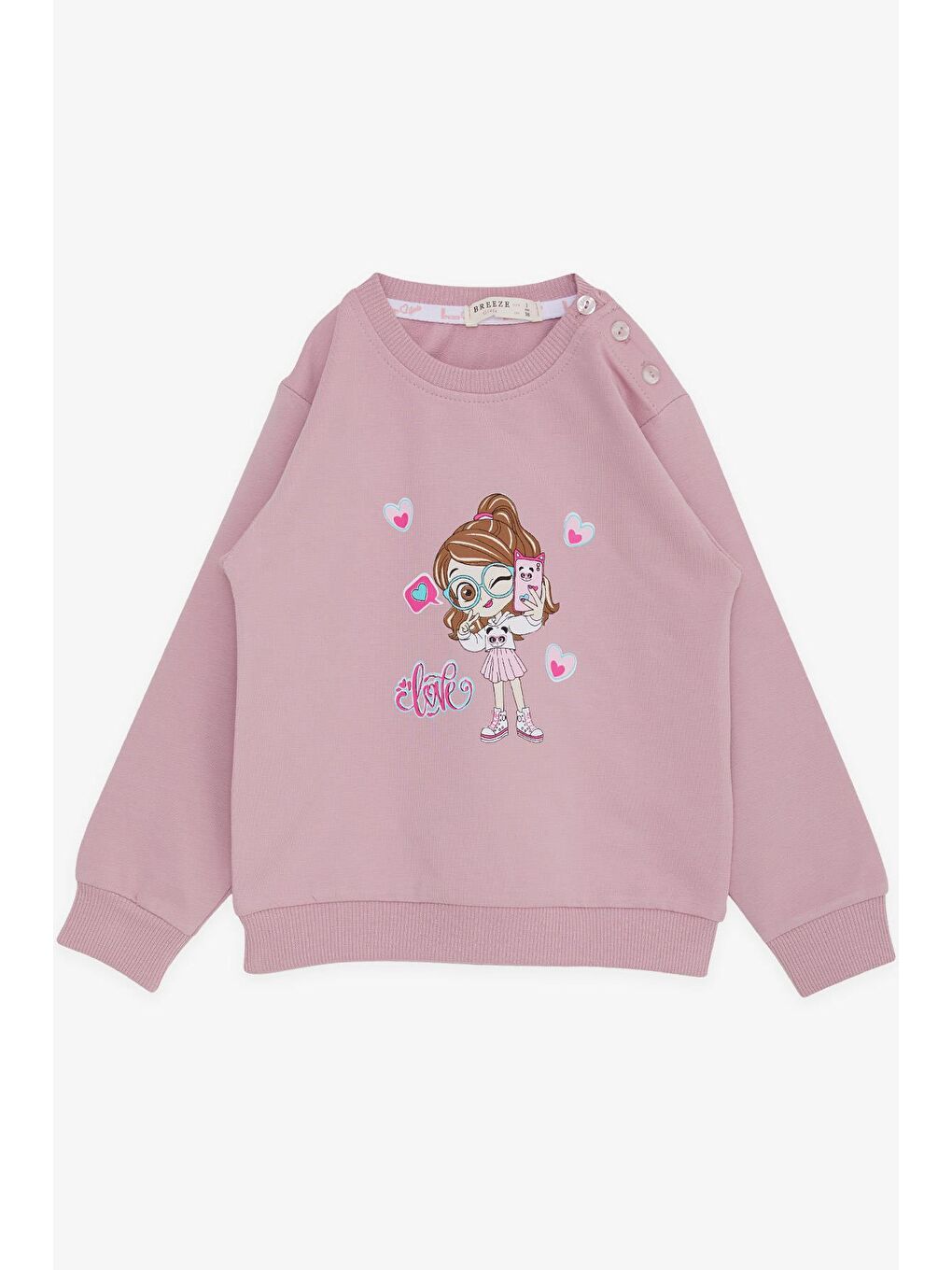 Breeze Pembe Kız Bebek Sweatshirt Havalı Kız Baskılı Gülkurusu (1.5-5 Yaş)