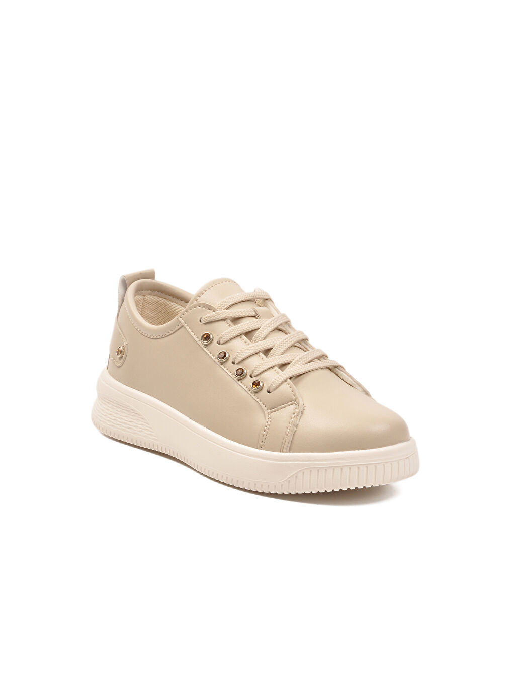 Bej Bağcıklı Hafif Deri Kadın Spor Ayakkabı 201 G-2