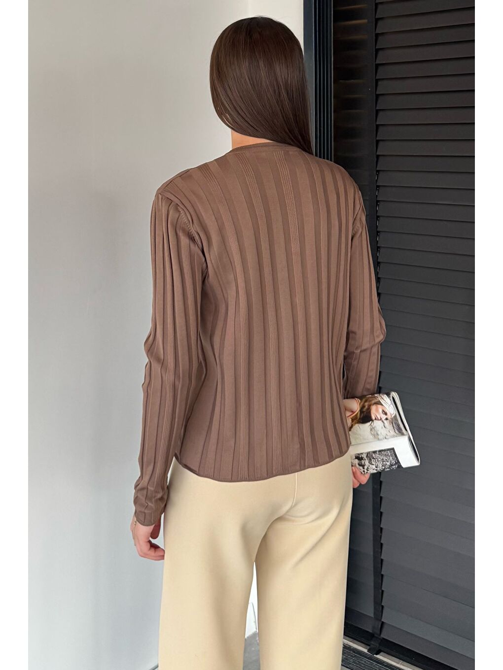 Ekru Kadın Düğme Detaylı Triko Hırka (m-l-xl Uyumludur)-3